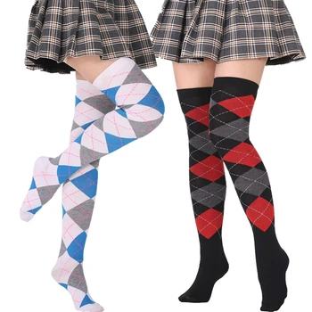 

Rhombic Plaid Stockings High Elastic Fashion Girls Over-Knee Autumn Winter Warm Simple Breathable Sweat Absorbing Stockings