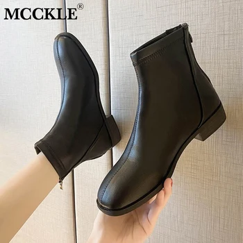 

MCCKLE Women Ankle Boots Shoes Autumn Ladies soft PU Leather Low Heels Zipper Female Plus Size Short Boots Footwear 2020 Woman