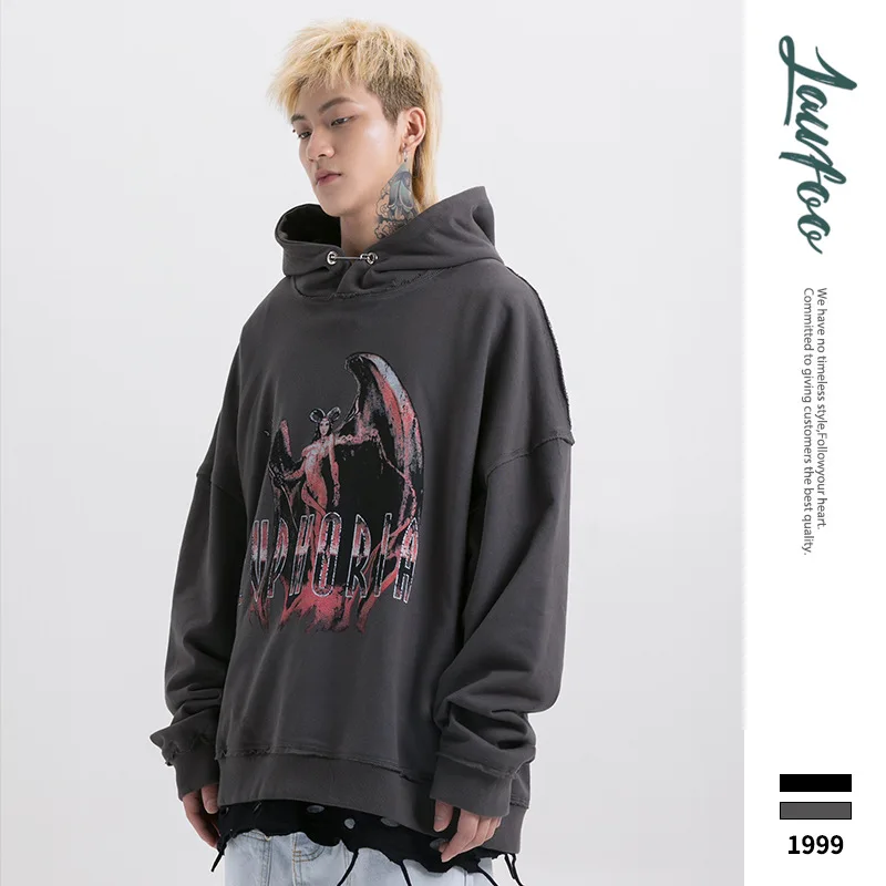 

Lawfoo Autumn And Winter New Products over Sazi Dark Demon Printed Couples Men Hooded Pullover Hoody