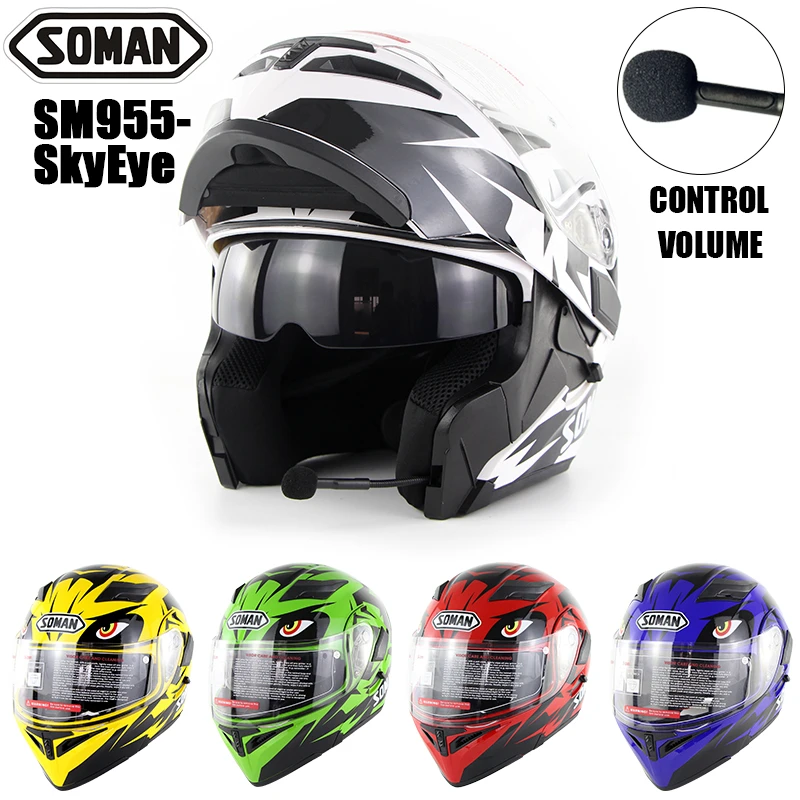 SOMAN 955 SkyEye Casco de motocicleta incorporado Casco Flip cascos doble visores motocicleta BT capacites Moto Casco DOT|Cascos| - AliExpress