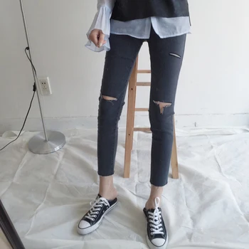 

Jeans Women Holes Zipper Skinny All-match Elegant Ladies Trendy Soft High Quality Korean Style Jean Womens Chic Simple Leisure