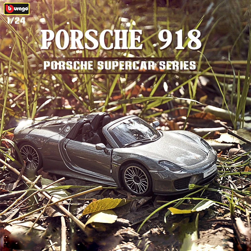 

Модель спортивного автомобиля Bburag в стиле Porsche 918 spyde, модель из сплава, украшение для автомобиля, коллекционная Подарочная игрушка, 1:24