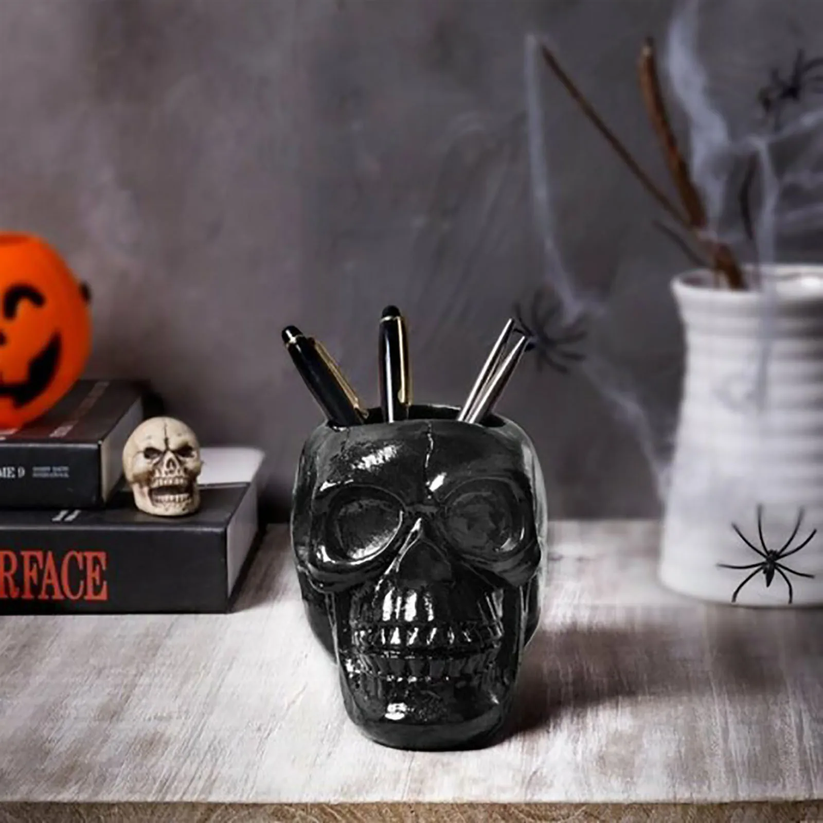 Skull Resin Pen And Pencil Holder Personalized Stationery Desk Organizer for Home Decoration | Дом и сад