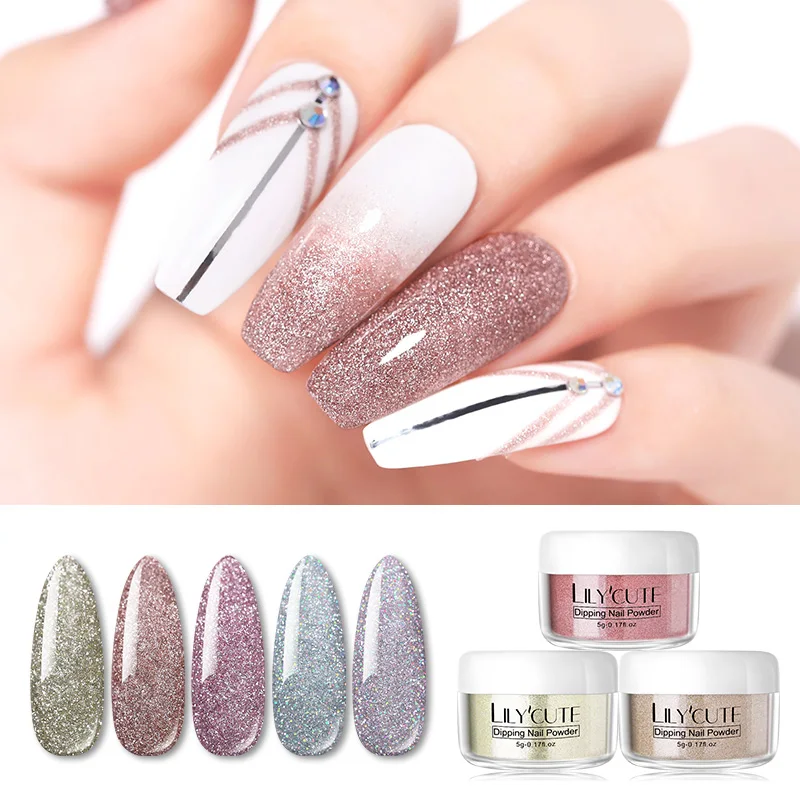 

LILYCUTE 5g Platinum Dipping Nail Powder Natural Dry Laser Sparkly Diamond Manicure Nail Art Chrome Pigment DIY Nail Art