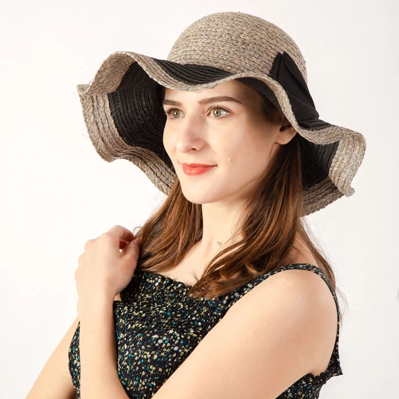Женская соломенная шляпа с широкими полями Пляжная Шляпа Fedora UPF50 +| |