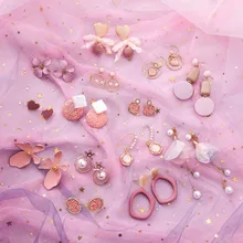 MENGJIQIAO Новые Модные Розовые Геометрические серьги в виде капли для женщин сладкий Снежинка праздник жемчуг цветок Pendientes ювелирные изделия подарок