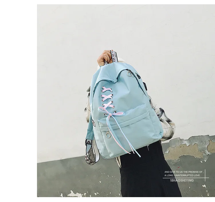 Cross Border for Oxford Cloth Backpack Women's Fashion Korean-style Casual WOMEN'S Bag Middle School Students School Bag Ribbon
