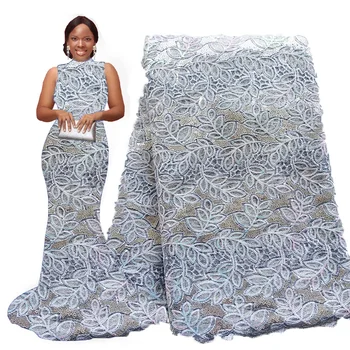 

New powder blue sequence lace fabric embroidery Nigerian lace fabric french tulle net lace fabrics for wedding Party dresses