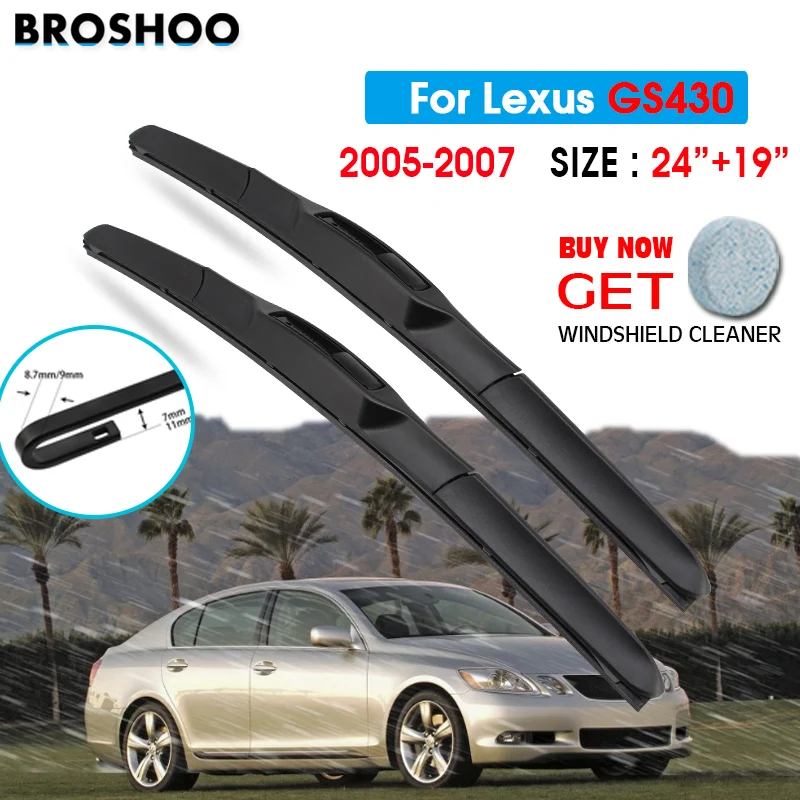 

Car Wiper Blade For Lexus GS430 24"+19" 2005-2007 Atuo Windscreen Windshield Wipers Blades Window Wash Fit U Hook Arms