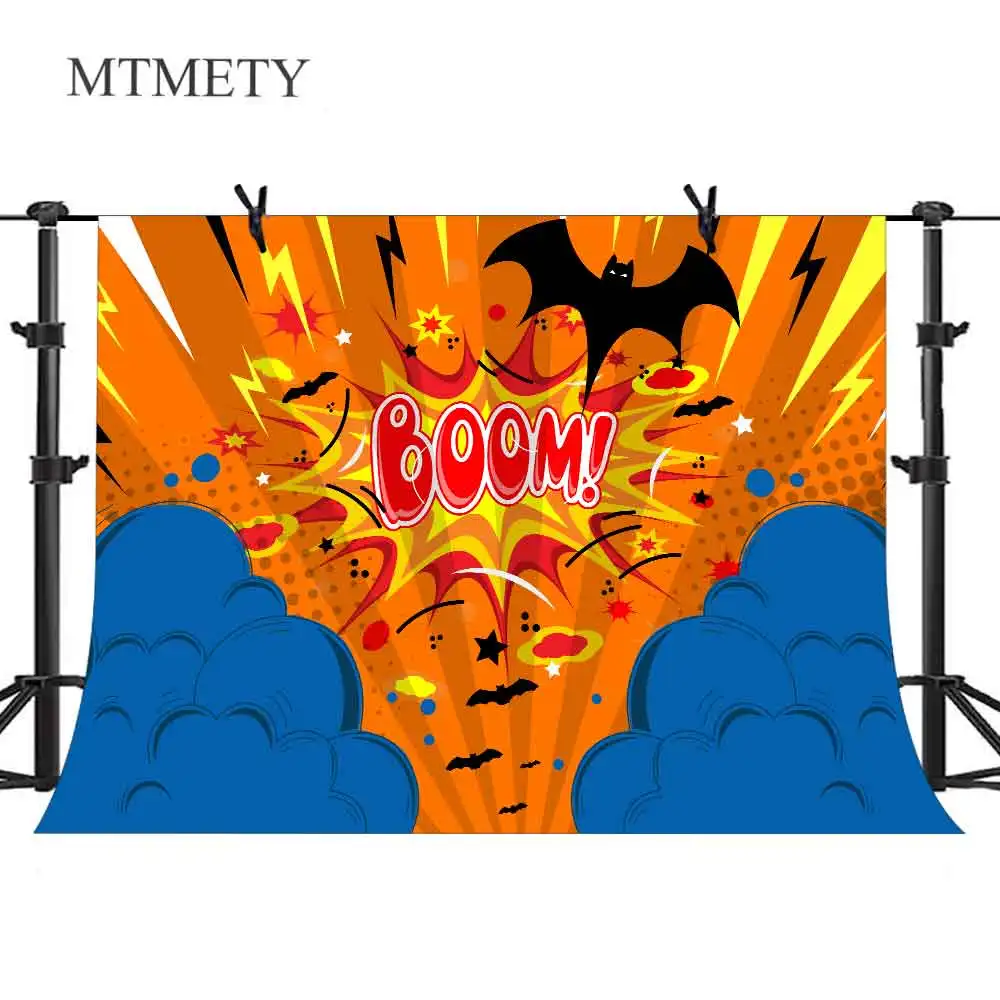 

MTMETY Boom Clouds Vinyl Photography Backdrops Superhero Kids Birthday Party Photo Background Cartoon Baby Children Backdrop