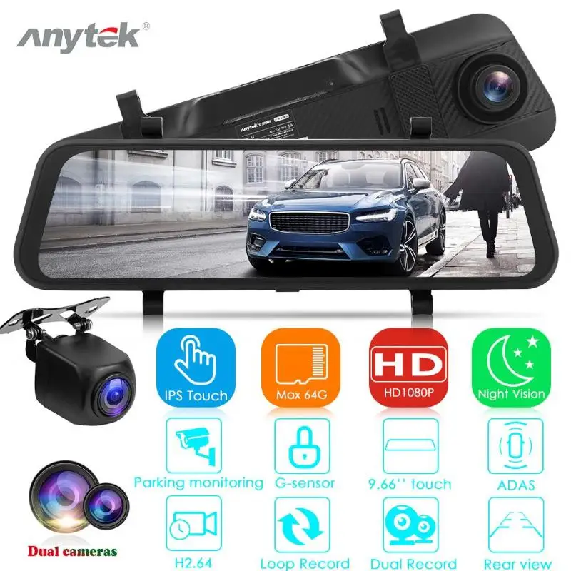 Автомобильный видеорегистратор Anytek A7 FHD 1080P 9 66 дюйма зеркало заднего вида с