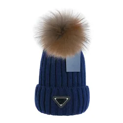 Fashion Men Women Hat Fur Pom Skullies Beanies Caps Real Raccoon Fur Pompom Beanie Hats For Women Thick Female Cap