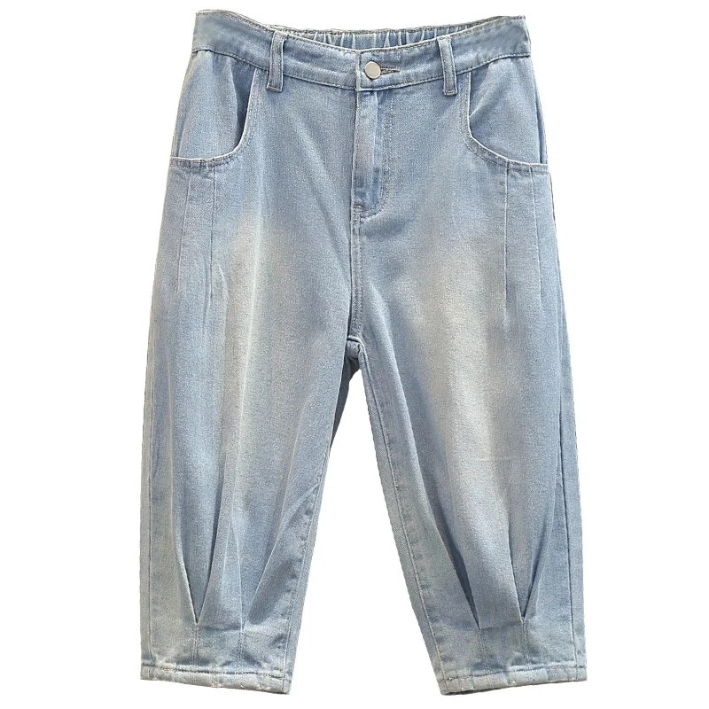 Jeans Woman High Waist Zipper Plus Size Loose Capris Street Style Casual Calf-length Retro Blue Denim Harem Pants 4xl 5xl Jeans Woman High Waist Zipper Plus Size Loose Capris Street Style Casual Calf-length Retro Blue Denim Harem Pants 4xl 5xl