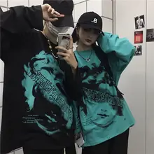 Camiseta de manga larga para hombre y mujer, ropa gótica coreana con letras estampadas, Vintage, holgada, talla grande, tops chic