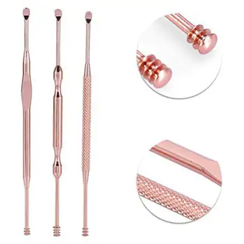

3pcs Double-end Ear Spoon Set Rose Gold Stainless Steel Spiral Ear Wax Removers