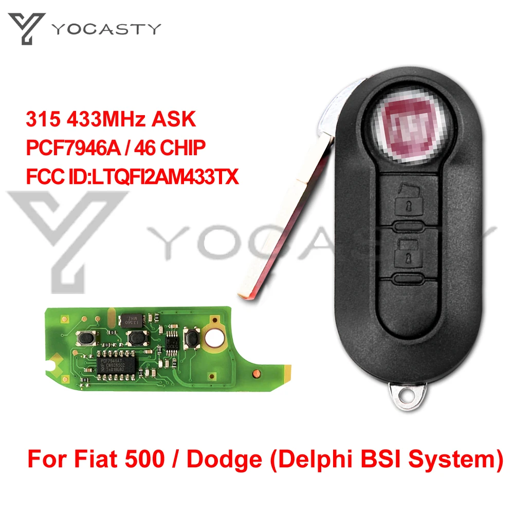 2 кнопки 315 433 МГц PCF7946 ID46 флип-брелок для автомобильного ключа Fiat 500 Grande Punto Florino с