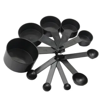 

Black Plastic Measuring Cups 10pcs/lot Measuring Spoon Kitchen Tools Measuring Set Tools For Baking Coffee Tea