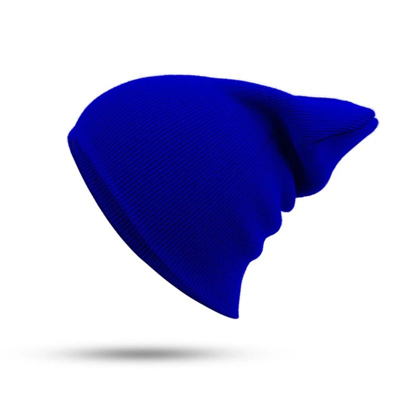 Winter Autumn Solid Color Adult Child Unisex Beanies Hats Large Big Ice Cream Windproof Keep Warm Cold Caps Plus Size Men W24 - Цвет: Royal blue