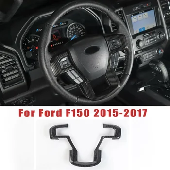 

Carbon Fiber Style Car Interior Steering Wheel Bezel Cover Trim Decor For Ford F150 F-150 2015-2017 Car Styling Accessories