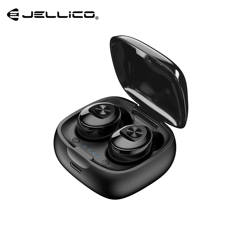 Jellico, настоящие беспроводные наушники, TWS, Bluetooth наушники, 5,0, свободные руки, наушники, спортивные, 3D, бас, водонепроницаемые, гарнитура с зарядным устройством - Цвет: Черный