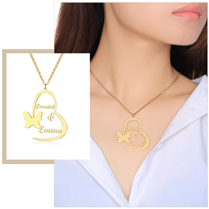 

Elegant Customize 2 Names Butterfly Choker Necklaces for Women Personalized Letter Stainless Steel BFF Sisters Nameplate Gifts