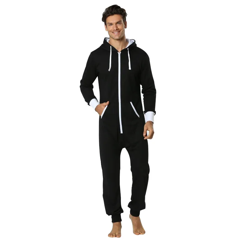 Tmall Quality Pijama Hombre Hooded Jumpsuit Men Onesie for Adults One Piece Sleepwear Long Satin Pajamas Man Night Wear 2XL