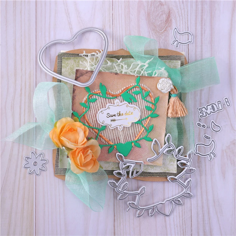 

DiyArts I Love You Word Dies Floral Heart Metal Cutting Dies Stencil for DIY Scrapbooking Decoration Embossing Die Cut 2020