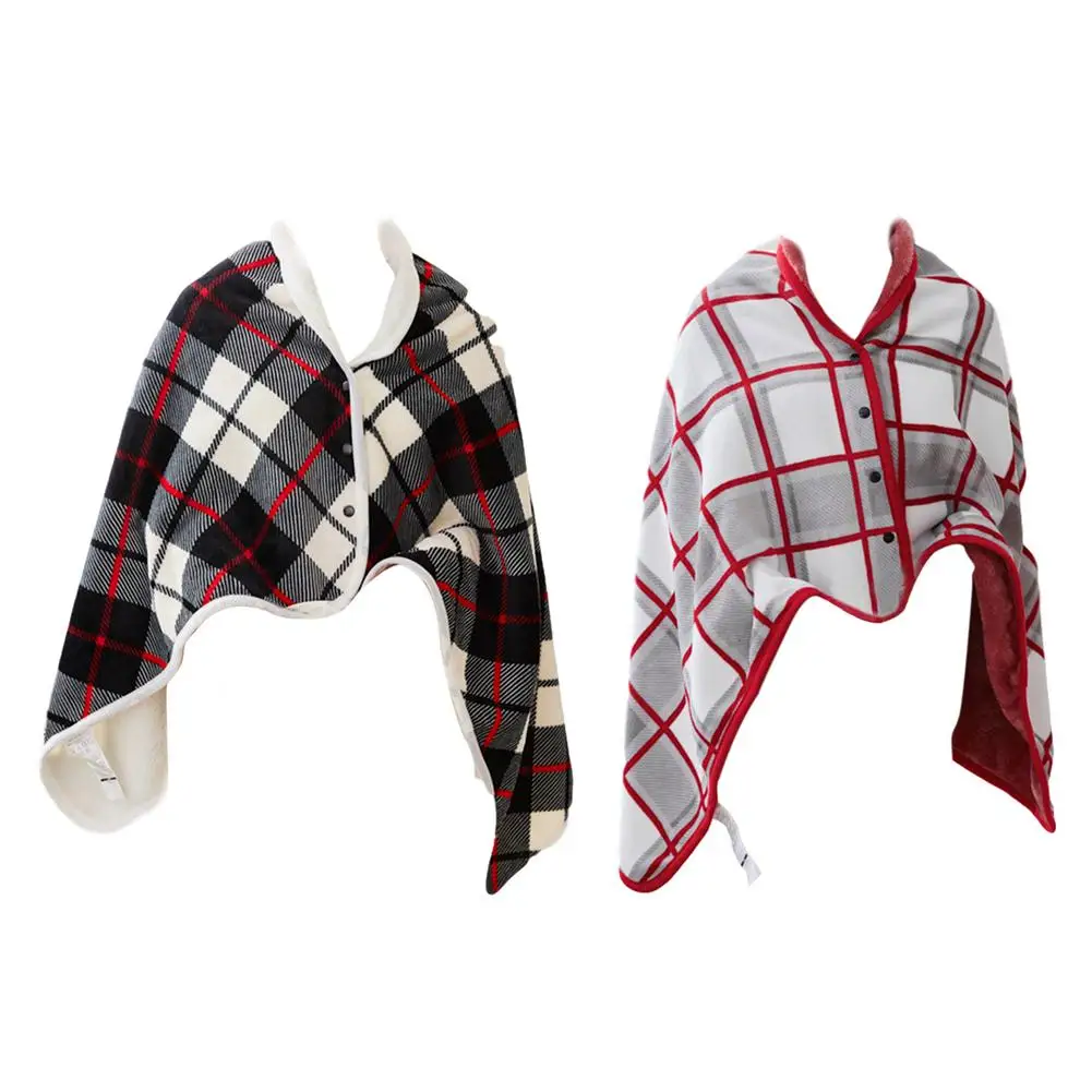 

Flannel Cloak Blanket Winter Warm Plaid Pattern Blanket Shawl Multifunction Microfiber Fabric Soft Wearable Blanket 80x140CM