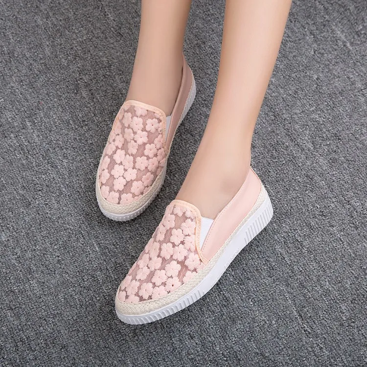 

Loafers Women's Thick Bottomed Lace Slip-on Hollow out Gauze Large Size WOMEN'S Shoes Elevator Platform Loafers 2997