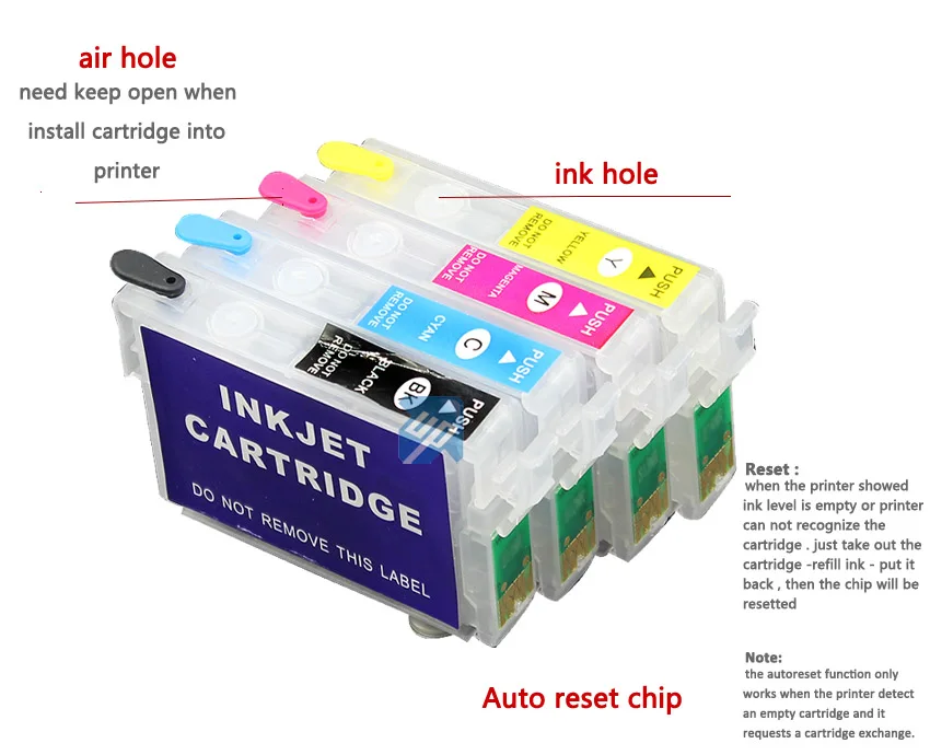 4 шт. многоразовые картриджи для принтеров epson Epson Stylus T23/TX105/T24/TX115 чип