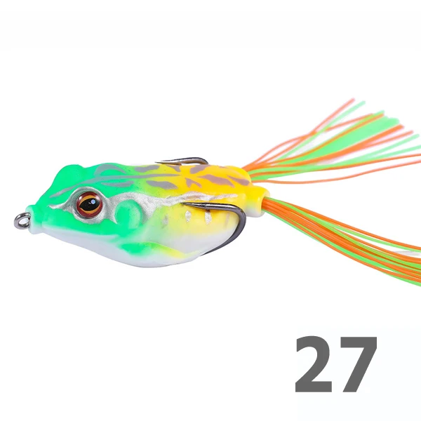 27 KASSYAA Topwater приманка для рыбы в виде мягкой лягушки Рыбалка 50 мм 9 г силиконовые Snakehead тройной крючок 55 мм 12 г качающийся, искусственный гольян кривошипная приманка - Цвет: 27