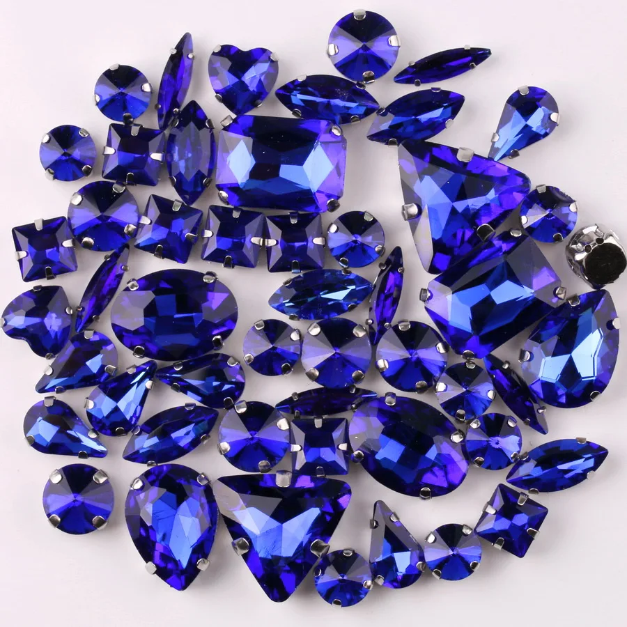 Silver Claw Setting Crystal Rhinestones - 50pcs Mixed Shapes, Clear & Jelly Candy AB