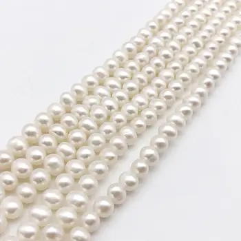 

wholesale Natural 2strands white 6-7mm AAA round freshwater pearl Loose beads 15"