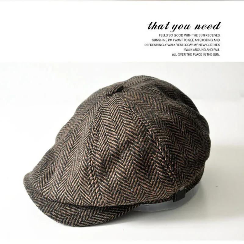 Zesoma Unisex Wintersboy Caps Men and Women Warm Tweed Octagonal Hat for Male Detective Hats Retro Flat Caps 