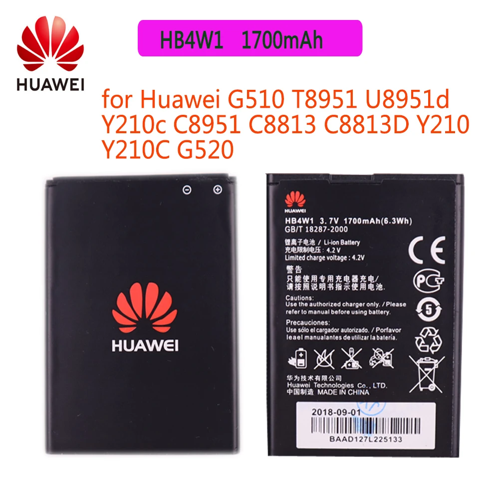 

huawei Original Battery HB4W1 Huawei Y3 II Battery A199 G700 Ascend G510 G520 G525 Y210 Y530 C8813 C8813Q C8813D T8951 1700mAh