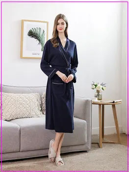 

Kimono Bath Robe Women With Belt Full Sleeve Waffle Sleeping Robe Sexy Sleepwear Ladies