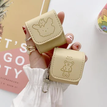 

Leather Material Cute Bear Flip Design Fashion Cases For Airpods 1 2 Airpods Pro Wireless Earphone Protective Covers