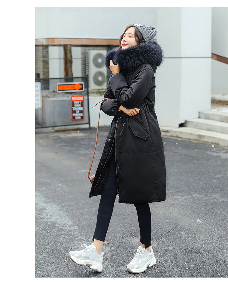 Зимний пуховик женский с капюшоном большой меховой воротник длинное пальто размера плюс корейский Толстый теплый женский жакет Femme Doudoune 171