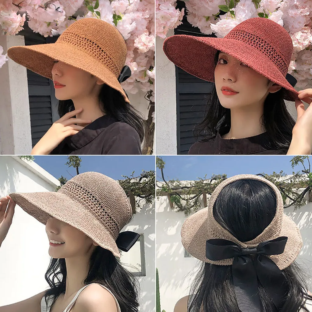 

Empty Top Hats For women Summer Hat Beach Straw Hat Fashion Bowknot Sun Protection Adjustable Cap апка женская Chapeau Femme