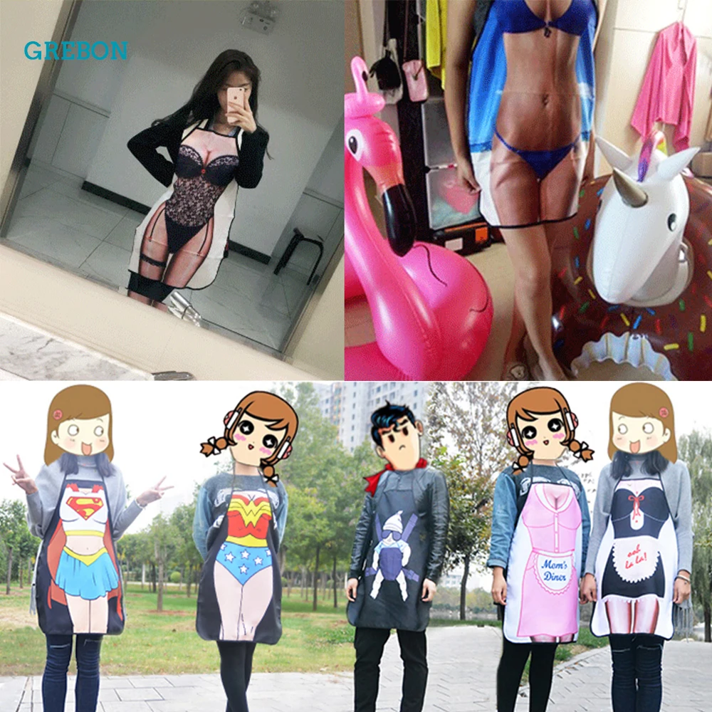 Sexy Kitchen Apron Funny Apron For Woman Party Cooking BBQ Dinner Baking Kid Adult Chef Apron For Man Super Hero Barbecue Bibs