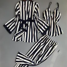 3 пижамы костюмы, весна и осень новые женские сексуальные обольщение лед Шелковая пижама домашняя пижама 3 Костюмы