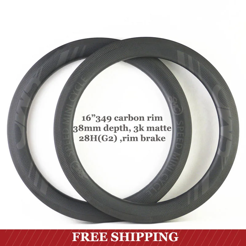 SMC Speed Mini Cycle 16inch 349 Carbon Bike Wheelset /Rims 28H G2 38mm depth 3K Matte Forlding | Спорт и развлечения