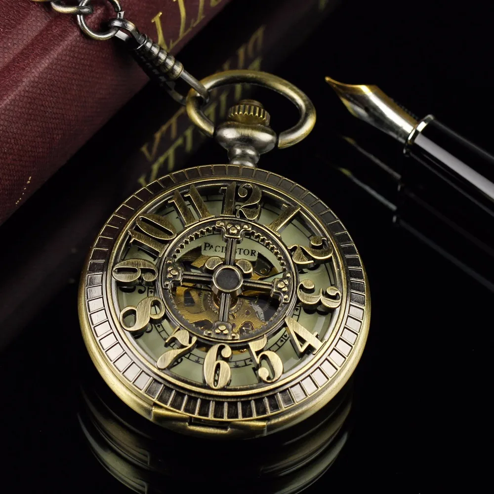 

Hot Selling Classic Retro Flip Magnifying Glass Rome Antique Gift Varved Mechanical Pocket Watch Necklace Mound Table