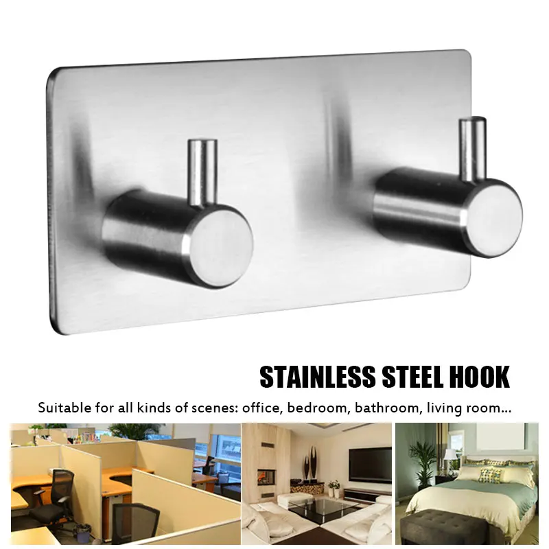 

Stainless Steel Wall Hook Stickers Hard Stainless Hook Brushed Towel Durable Self Adhesive Hook Family Home Door Bathroom Water