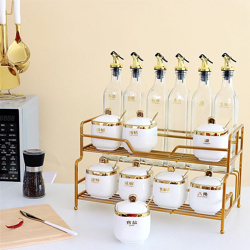 Nordic Modern Spice Jar Ceramic White Salt Sugarcontainer Pepper Oil Vinegar Bottles Seal