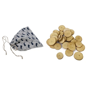 

1x Cotton Travel Drawstring Tote Storage Bag for Underwear Toy Storage Bag (Whale)L & 30Pcs Wood Log Slices Discs 3-4CM