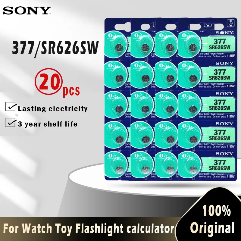 20 шт. 100% оригинал 1 55 в 377 377A SR626SW SR626 AG4 LR626 SR66 AG 4 кнопочные монетные ячейки для часов