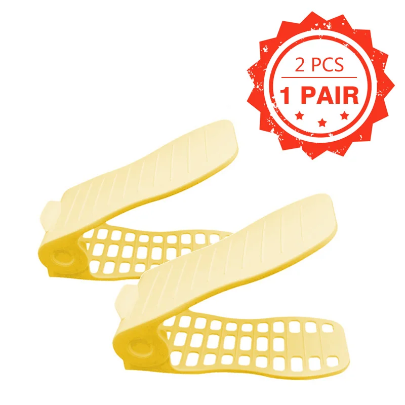 yellow 2pcs Пластиковая регулируемая полка для обуви двухслойный органайзер для обуви для шкафа органайзер для хранения обуви коробка для хранения Подставка Полка для домашнего хранения - Цвет: yellow 2pcs