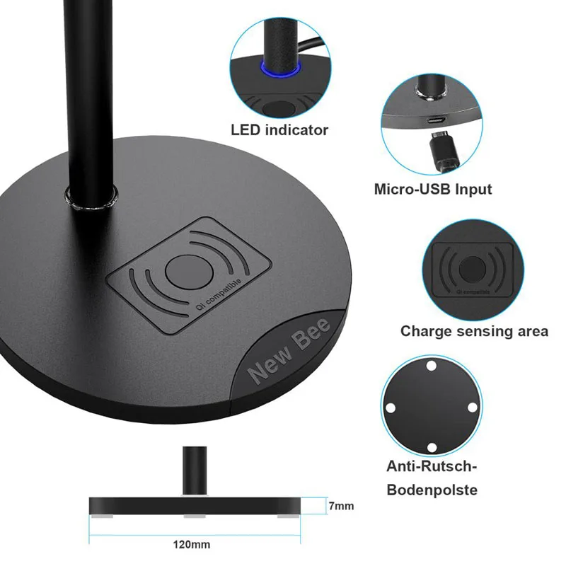 Headphone Stand with Wireless Fast Charging Aluminum Headset Holder Smart Phone Charger Adapter for ios Android