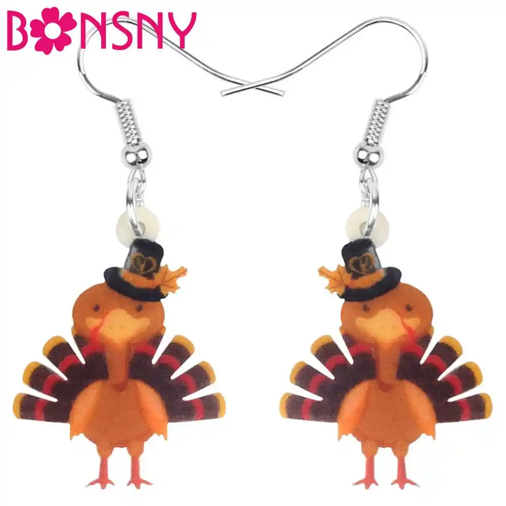 Bonsny acrílico ação de graças anime chapéu turquia frango brincos gota balançar jóias para feminino menina adolescente criança encantos decoração presente
